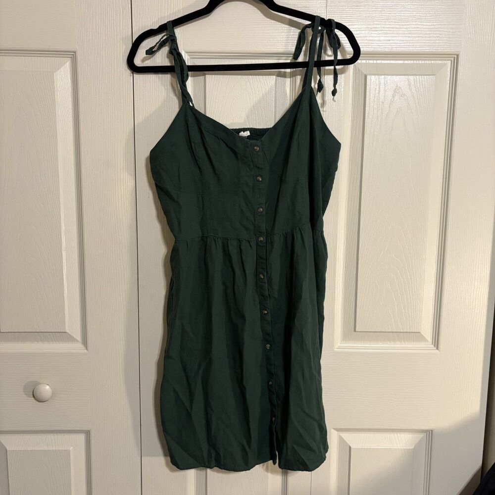 Aerie Women's XL Green Tank dress tie straps Smocked back, Midi, concert